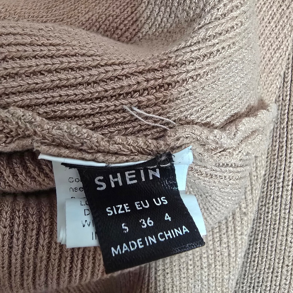 SHEIN Women Tan Ribbed Sweetheart Neck Bell Sleeve Side Slit Knit Sweater Small - Picture 6 of 7